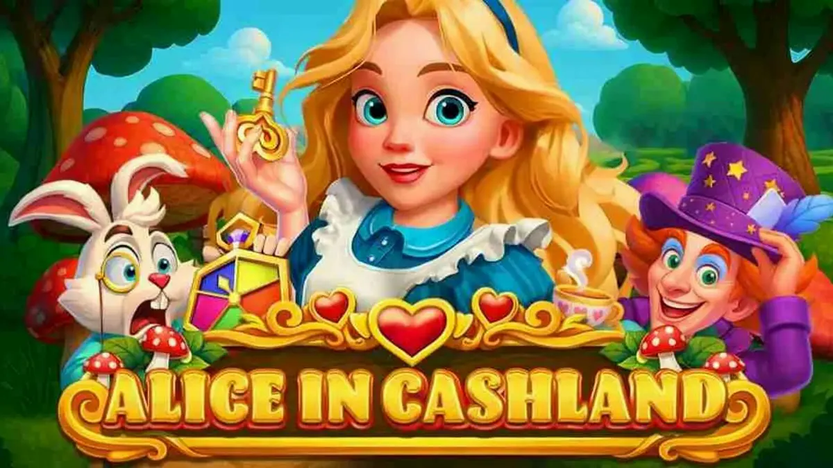Tampilan visual slot Alice in Cashland dengan tema Wonderland