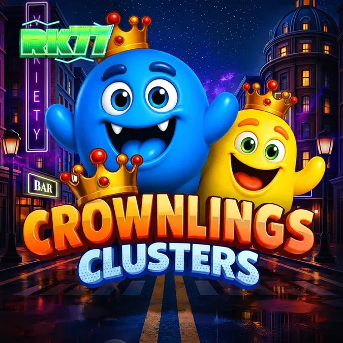 Tampilan grid 5x5 penuh warna dalam permainan slot Crownlings Clusters
